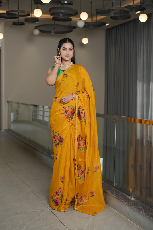 Bright Mustard Crape Saree