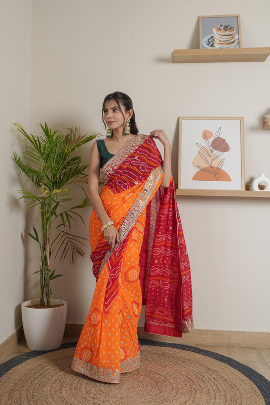 Soft Silk Mustard Red Saree