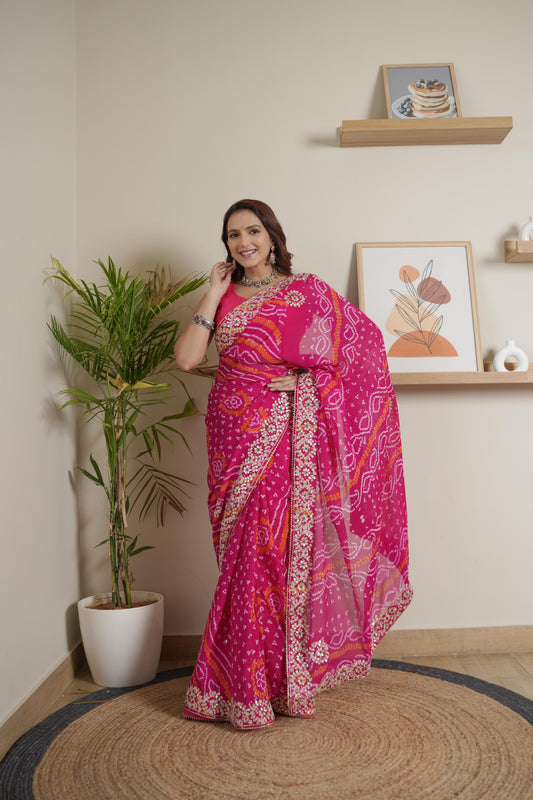 Designer Rani Chinoon Crape Saree