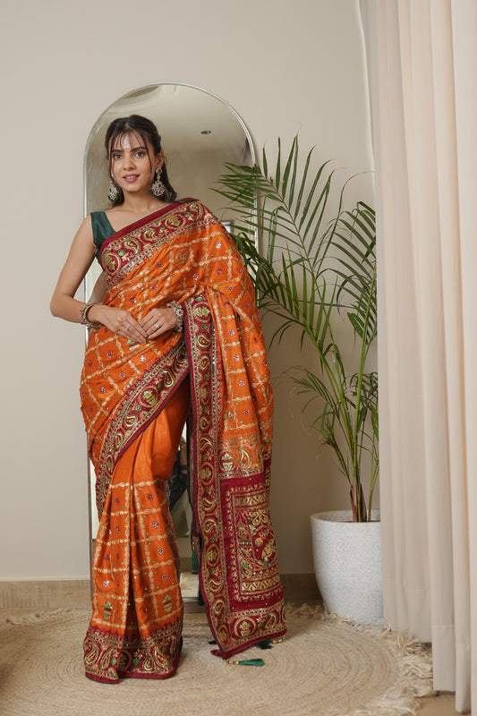 Elegant Gajji Mustard Red Saree