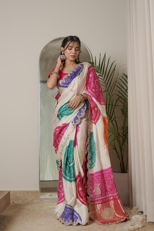 Multi Bandhej Batik Gajji Silk Saree