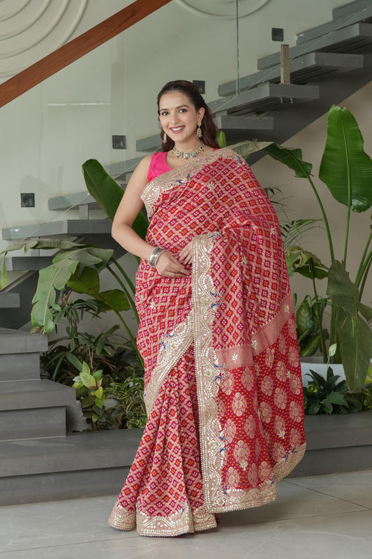 Textured Rani Georgette Saree