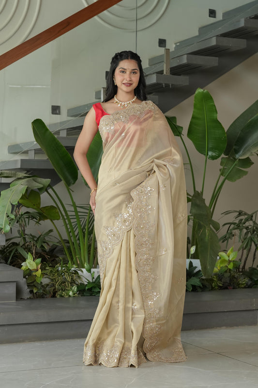 Cheeku Ivory Banarasi Silk Saree