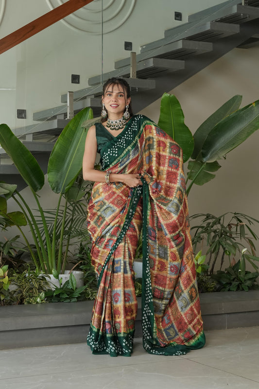 Cheeku with Green Border Gajji Silk Saree