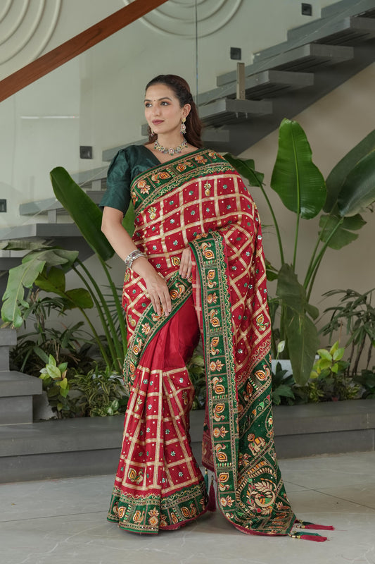 Traditional Red Green Silk Saree