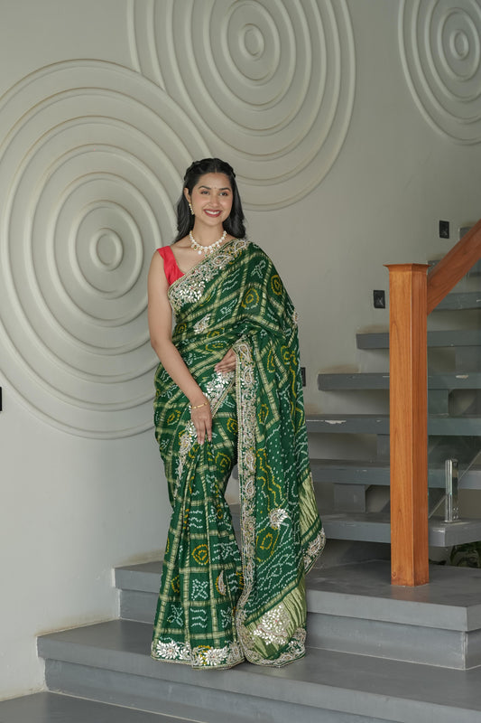 Bottle Green Gajji Silk Saree