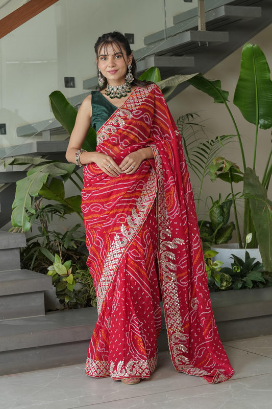 Elegant Red Crape Silk Saree