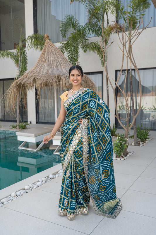 Mor Khaanti Blue Ghatchola Saree