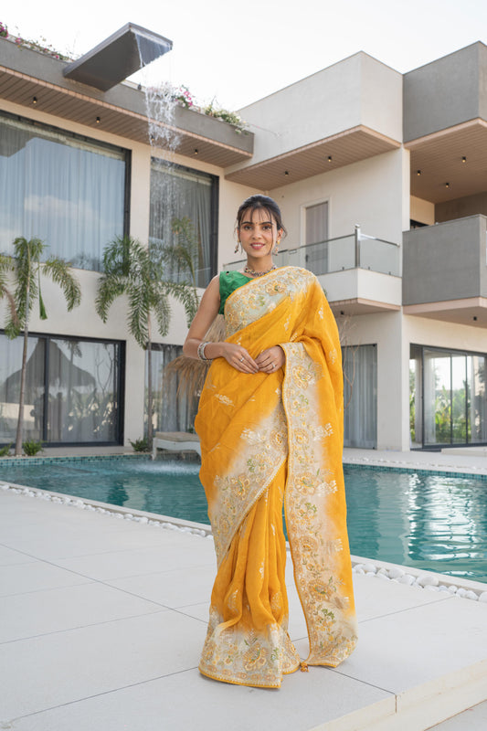 Golden Mustard Banarasi Silk Saree