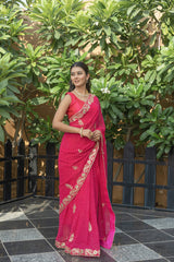 Rani Pink Georgette Gota Saree
