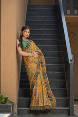 Mustard Italian Silk Saree with Katha Work