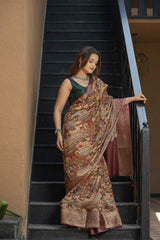 Stylish Ivory Dusty Silk Saree With Digital Print