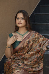 Stylish Ivory Dusty Silk Saree With Digital Print