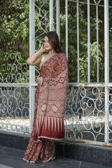 Stylish Dark Wine Silk Saree with Gota and Katdana Details