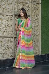 Multi-Color Georgette Aari-Tari Gota Work Saree
