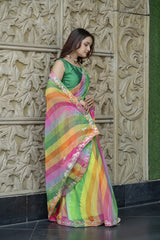 Multi-Color Georgette Aari-Tari Gota Work Saree