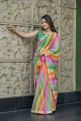 Multi-Color Georgette Aari-Tari Gota Work Saree