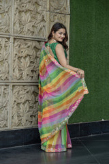 Multi-Color Georgette Aari-Tari Gota Work Saree