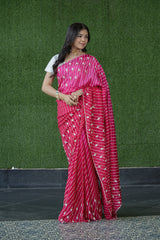 Stylish Rani Peach Silk Saree with Gota Pearl Work