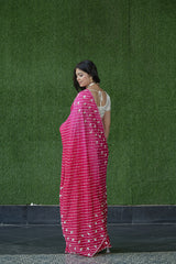 Stylish Rani Peach Silk Saree with Gota Pearl Work