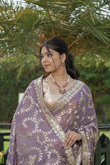 Mof Purple Sumer Silk Gota Pittan Work Saree
