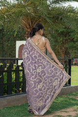 Mof Purple Sumer Silk Gota Pittan Work Saree
