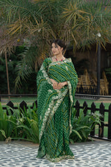 Bottle Green Crepe Silk Saree