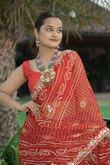 Red Chiffon Gota Aari-Tari Work Saree