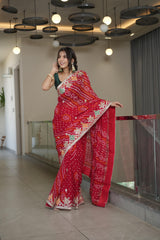 Classic Red Crape Silk Saree