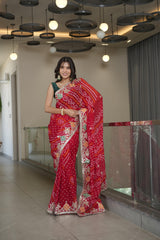 Classic Red Crape Silk Saree