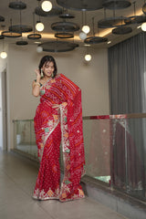 Classic Red Crape Silk Saree