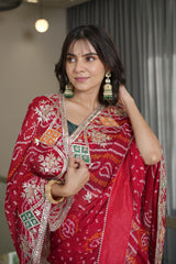 Classic Red Crape Silk Saree
