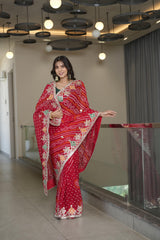 Classic Red Crape Silk Saree