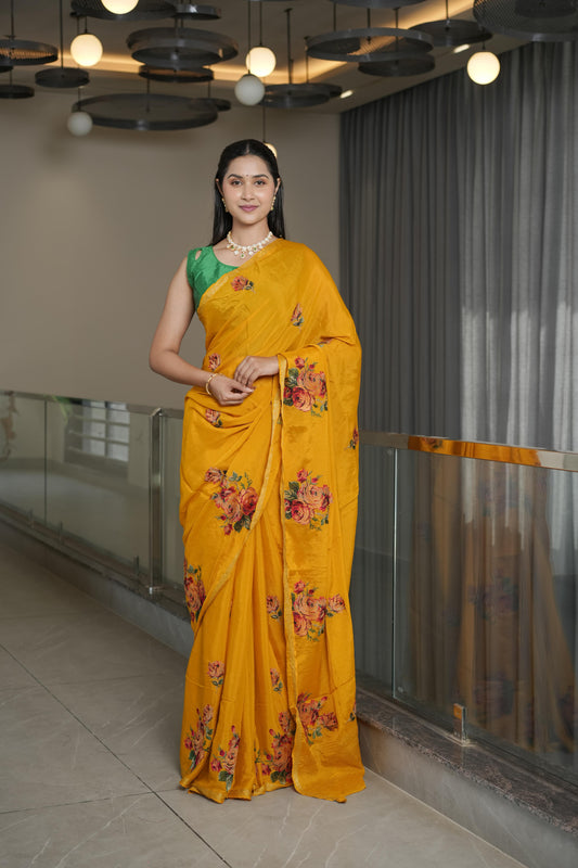 Bright Mustard Crape Saree
