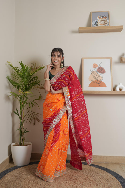 Soft Silk Mustard Red Saree
