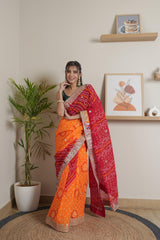Soft Silk Mustard Red Saree