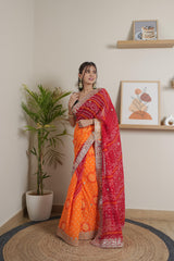 Soft Silk Mustard Red Saree