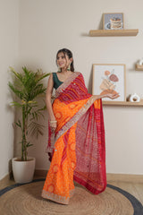 Soft Silk Mustard Red Saree
