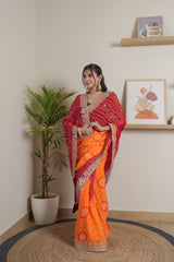 Soft Silk Mustard Red Saree