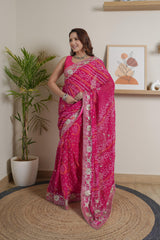 Designer Pure Rani Crape Silk Saree
