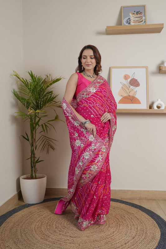 Designer Pure Rani Crape Silk Saree