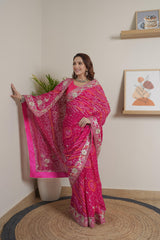 Designer Pure Rani Crape Silk Saree