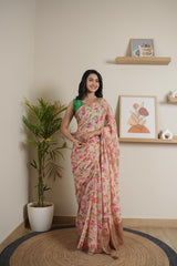 Flower Print Chinoon Crape Saree