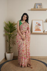 Flower Print Chinoon Crape Saree