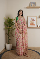 Flower Print Chinoon Crape Saree