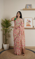 Flower Print Chinoon Crape Saree