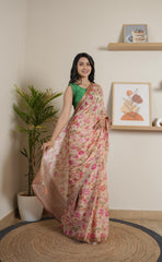 Flower Print Chinoon Crape Saree