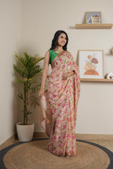 Flower Print Chinoon Crape Saree