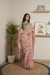 Flower Print Chinoon Crape Saree