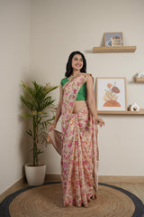 Flower Print Chinoon Crape Saree